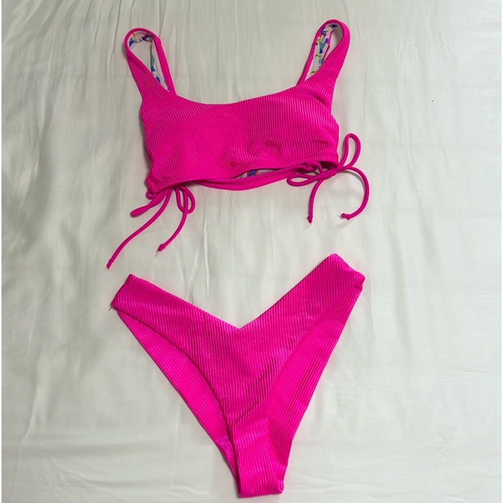 hot pink ribbed bikini